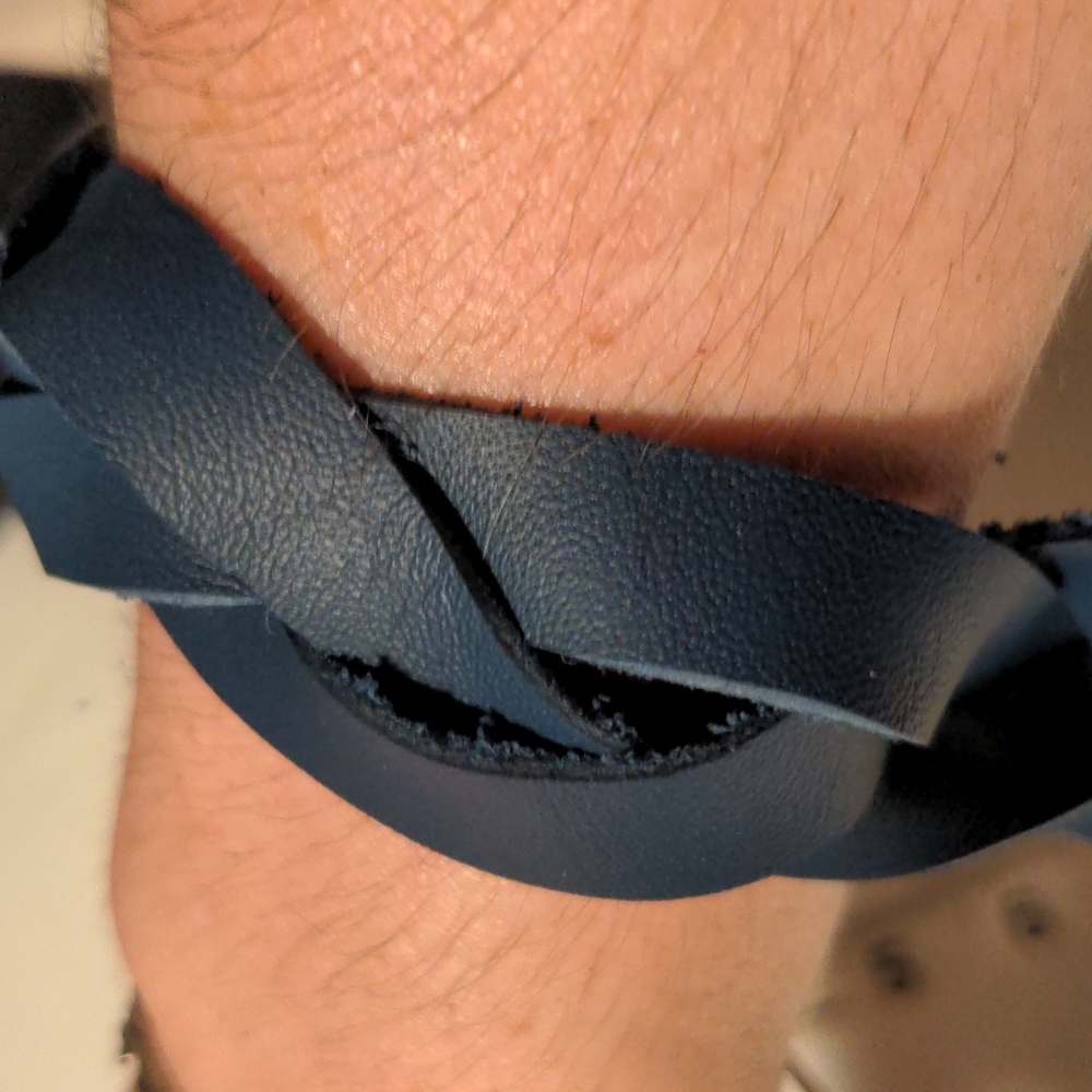 Unisex Handmade Genuine Leather Braided Bracelet Blue Gold #18